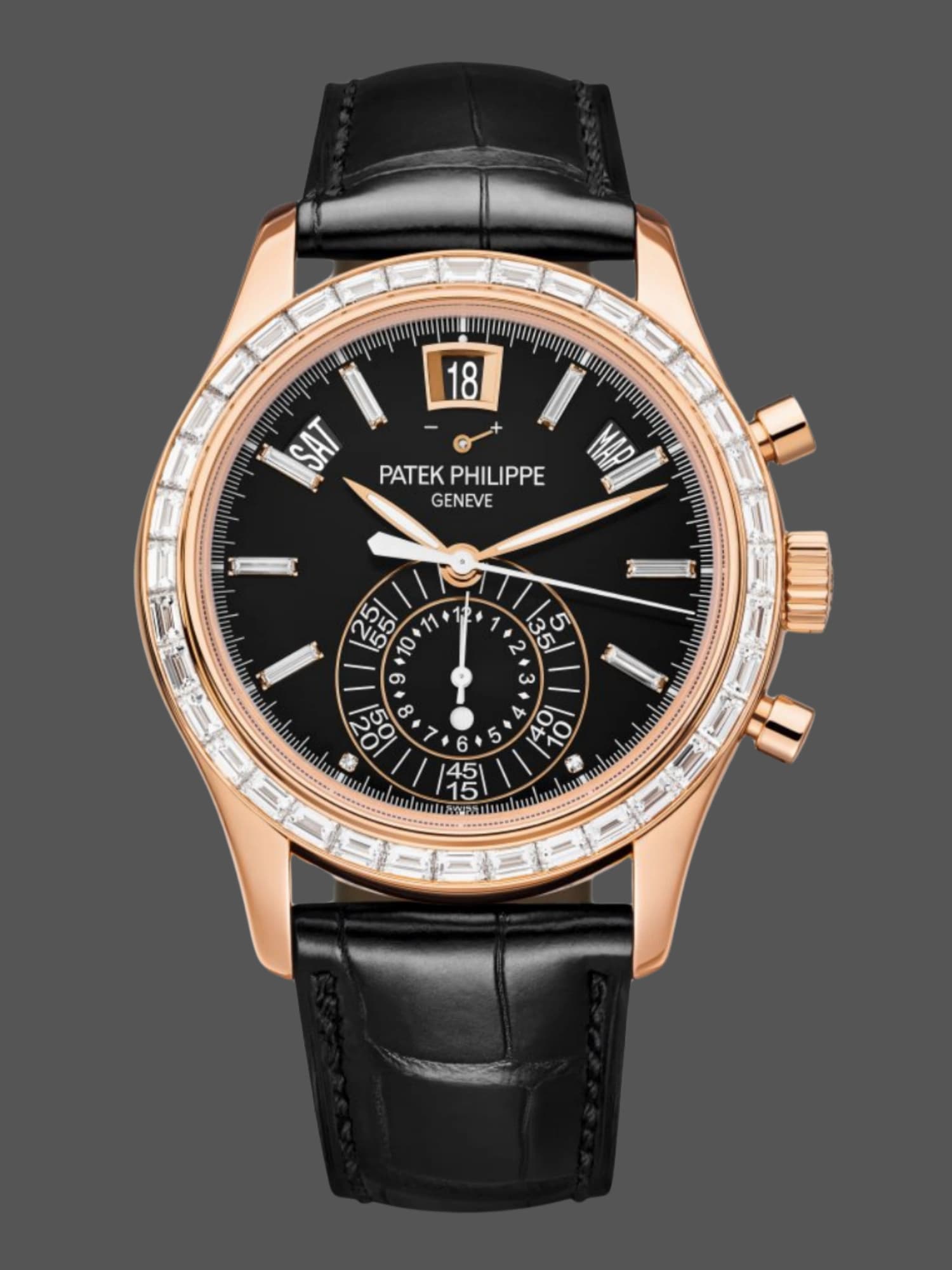 Patek Philippe Complications Annual Calendar Flyback Chrono 18k Rose Baguette Diamond 5961R-010 40.5 mm — view 1