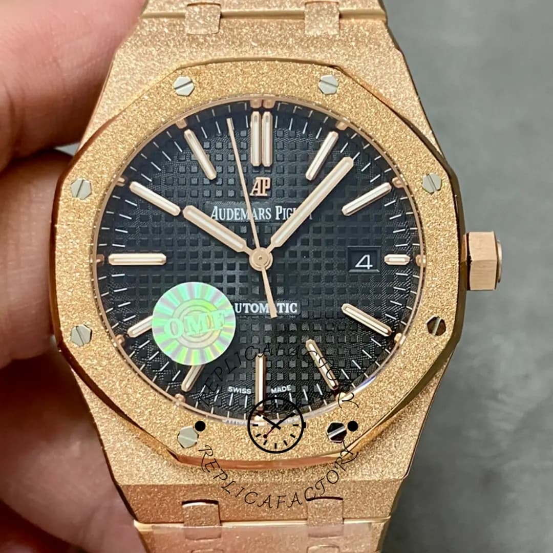 AP 15454OR.GG.1259OR.01 Royal Oak Replica Frosted Rose Gold 37 Black Dial — view 1