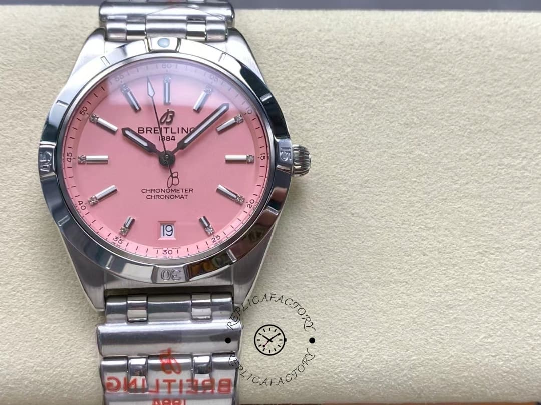 Breitling Chronomat 36mm Pink Dial A77310101K1A1 Replica — view 1