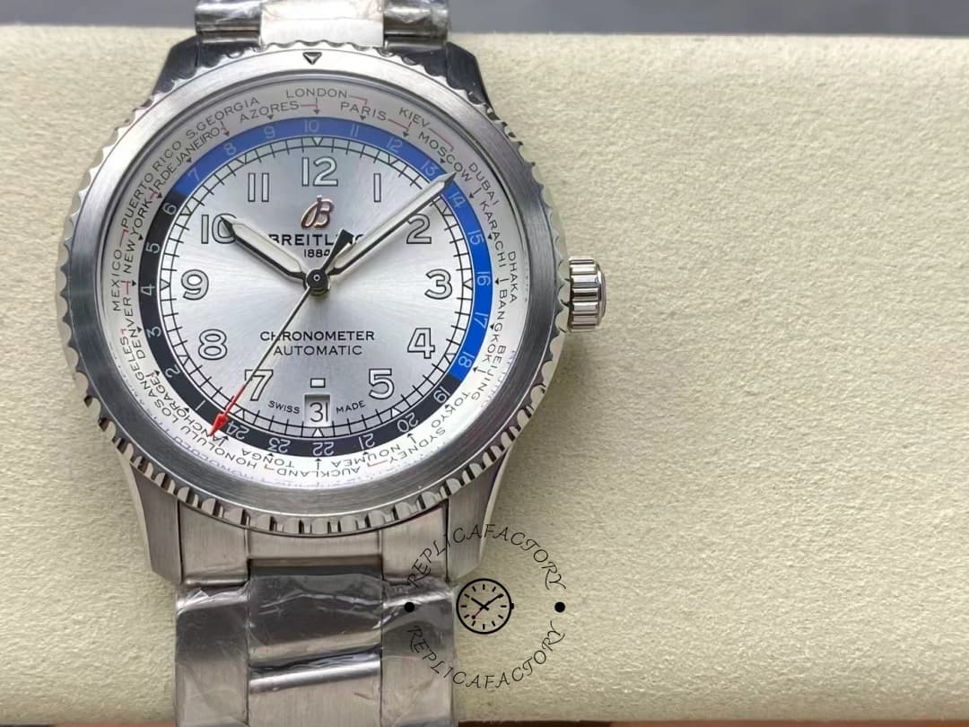 Breitling Aviator 8 B35 Automatic Unitime 43 Silver Dial With City Ring AB3521U01G1A1 Replica — view 1