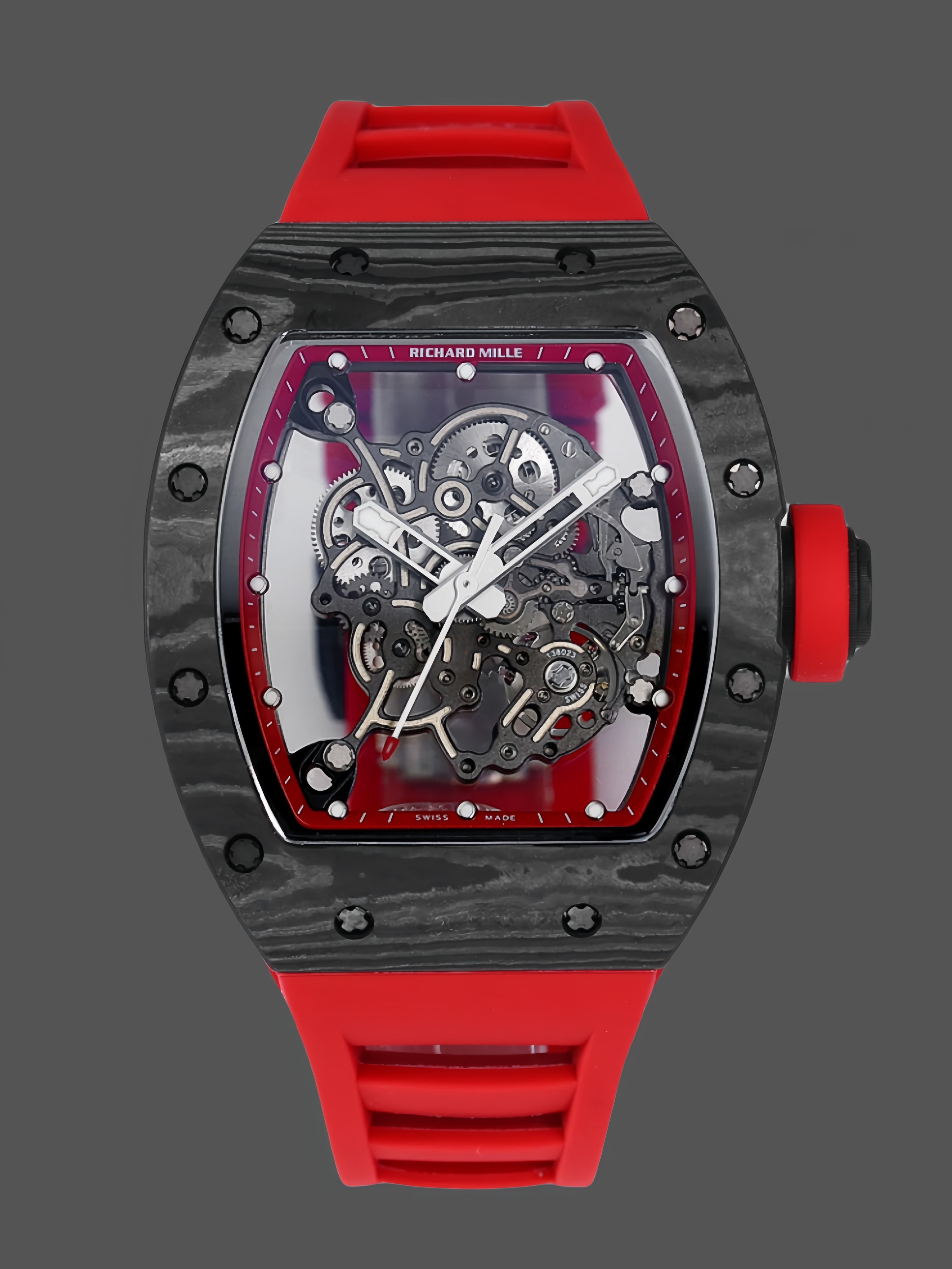 Richard Miller RM 055 NTPT Carbon Fiber Red Rubber Strap — view 1