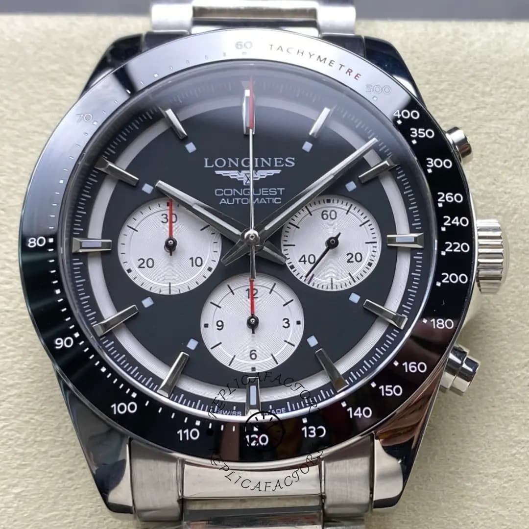 Longines Conquest L3.835.4.52.6 Chronograph 42 Black Dial 1:1 Clone — view 1