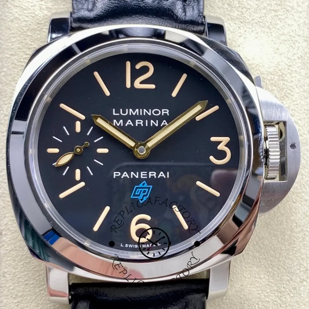 Panerai Luminor Marina Blue Logo PAM00631 1:1 Clone Black Leather Strap — view 1