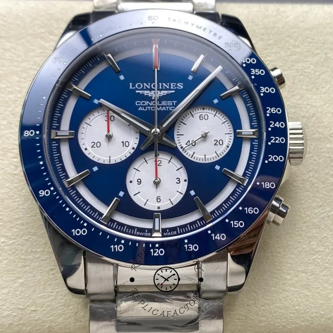 Longines L3.835.4.91.2 Conquest Replica 42 Blue Chronograph Automatic Steel — view 1