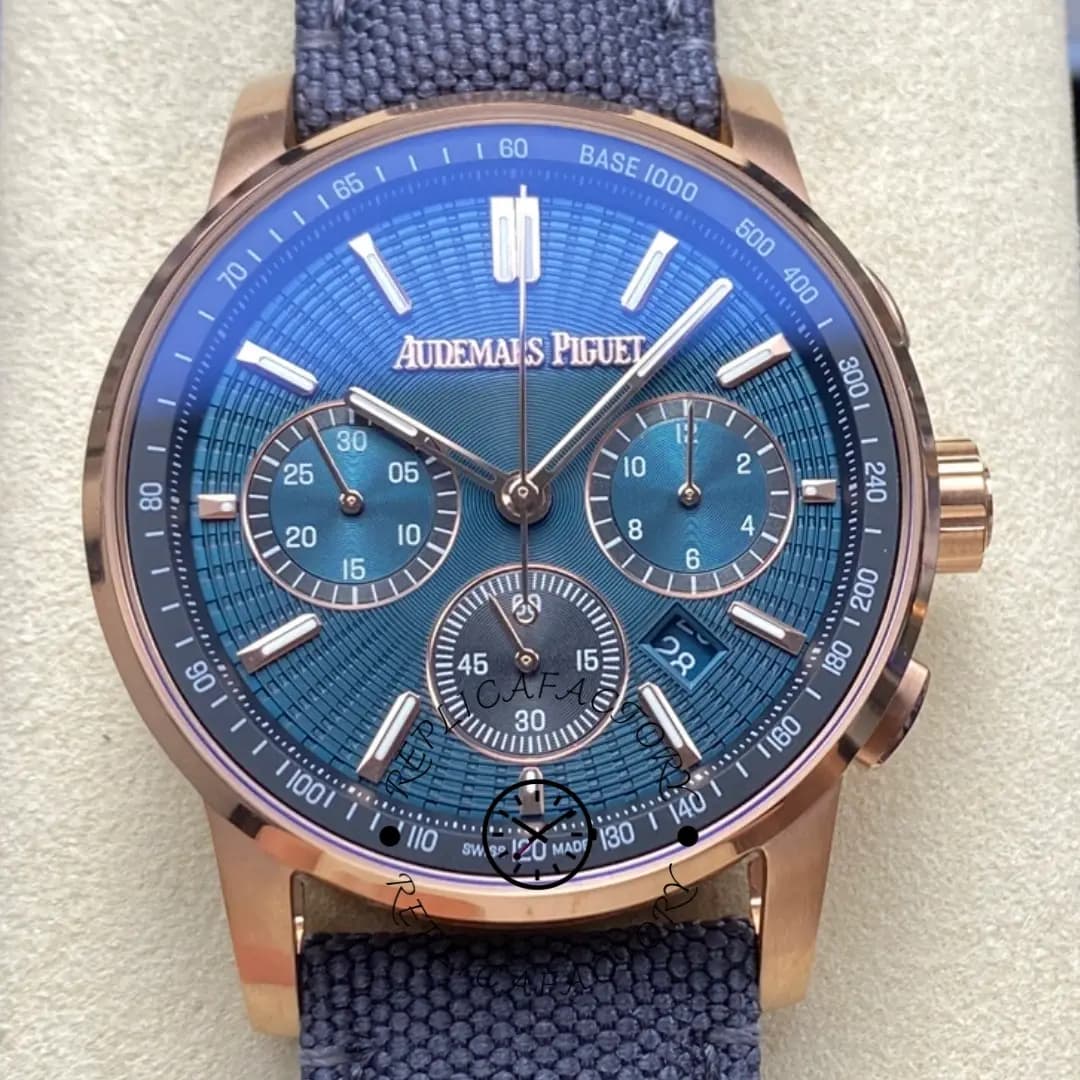 AP CODE 11.59 Selfwinding 41 Rose Gold Blue Strap 26393OR.OO.A348KB.01 Replica — view 1