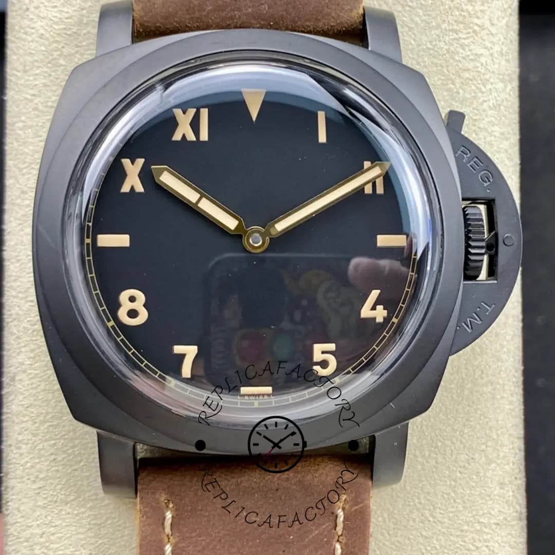 Panerai Luminor 1950 1:1 Clone Titanio DLC 47mm PAM00629 Brown Leather Strap — view 1