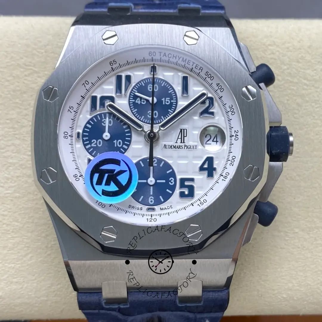 Replica AP Royal Oak Offshore 42MM 26020ST.OO.D020IN.01 Blue Leather Strap — view 1