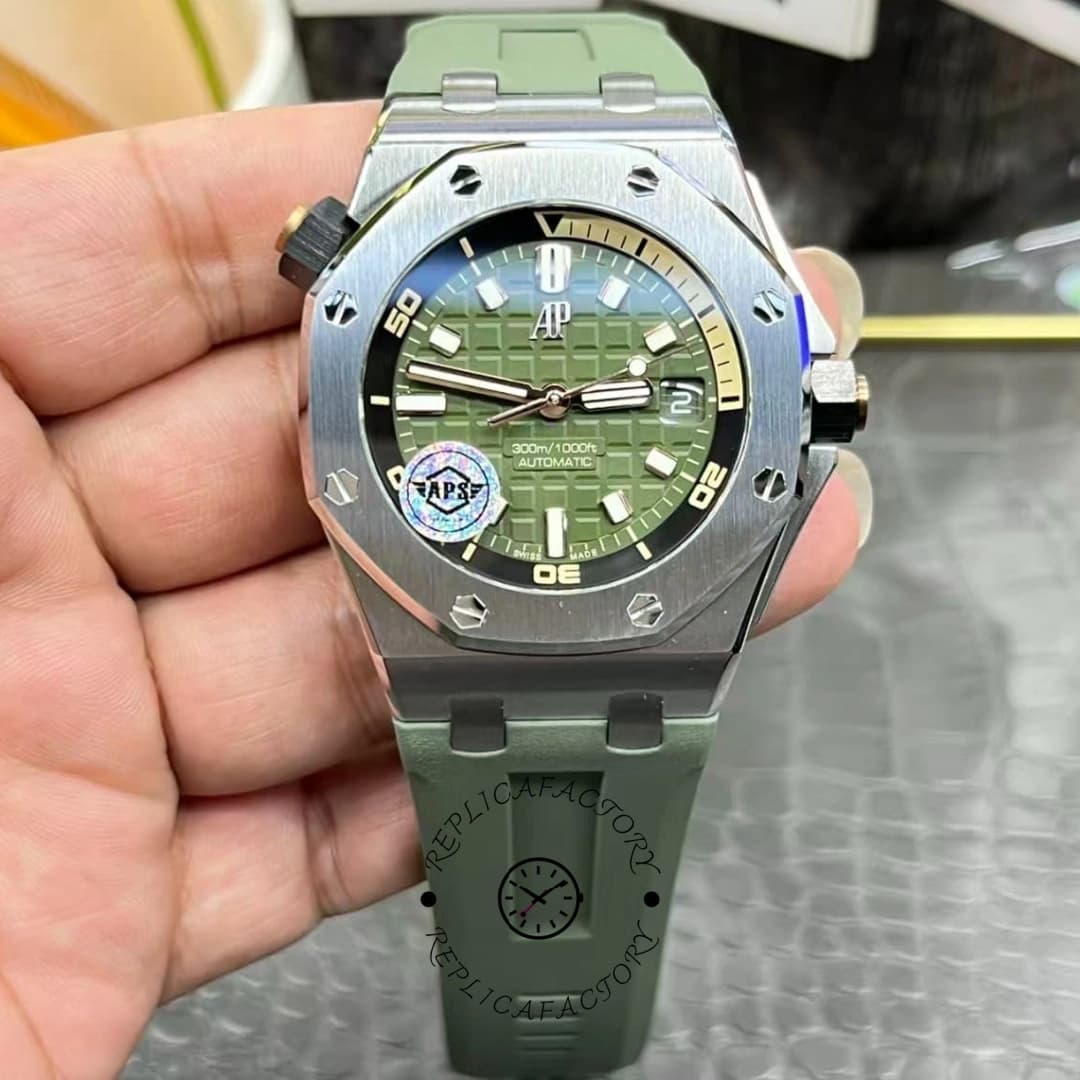 1:1 Clone AP Royal Oak Offshore Diver 42 15720ST.OO.A052CA.01 Green Rubber — view 1