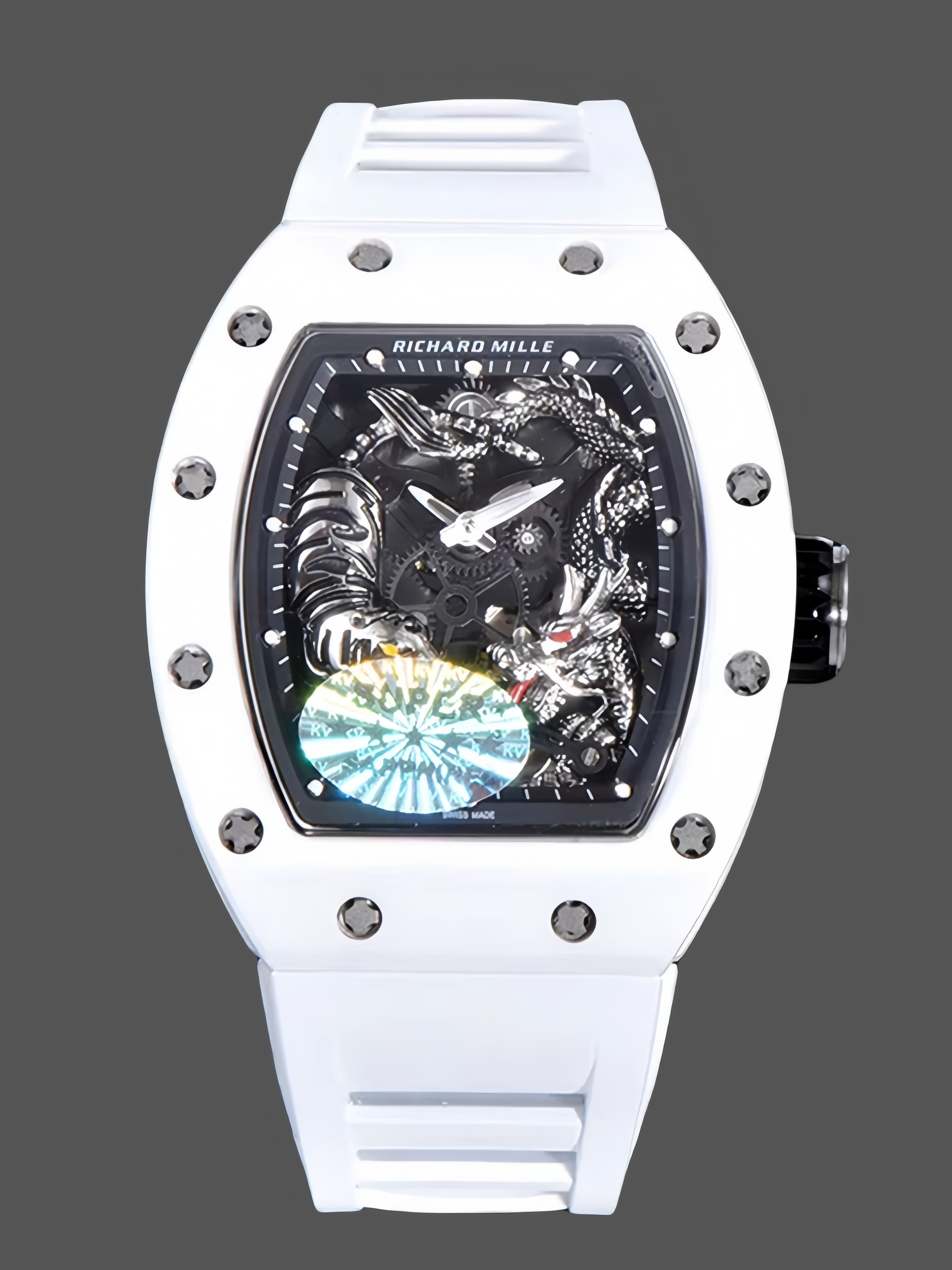 Richard Miller RM 057 NTPT Carbon Fiber White Rubber Strap — view 1