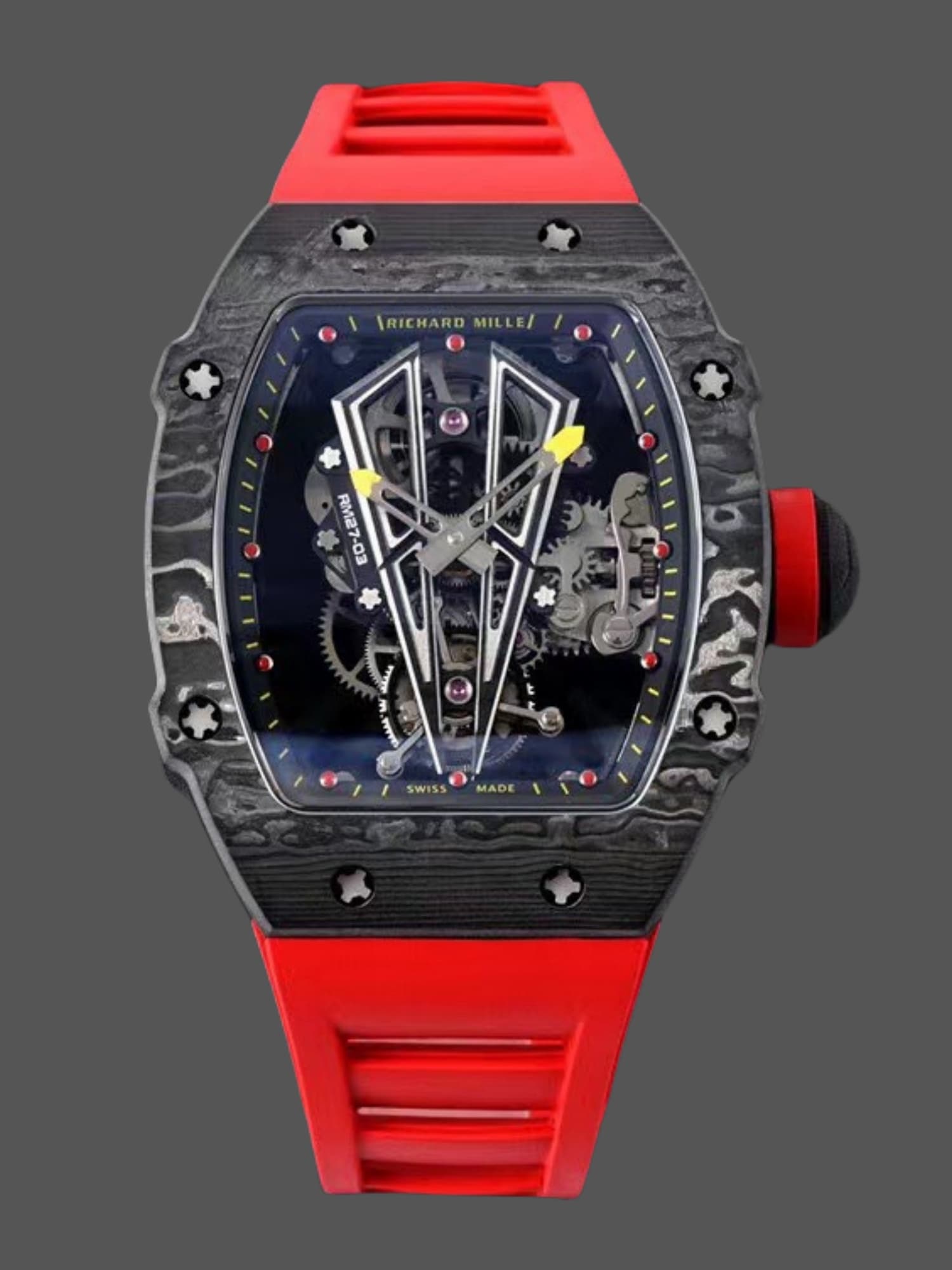 Replica RM 27-03 Rafael Nadal Black Tourbillon Red Rubber Strap — view 1