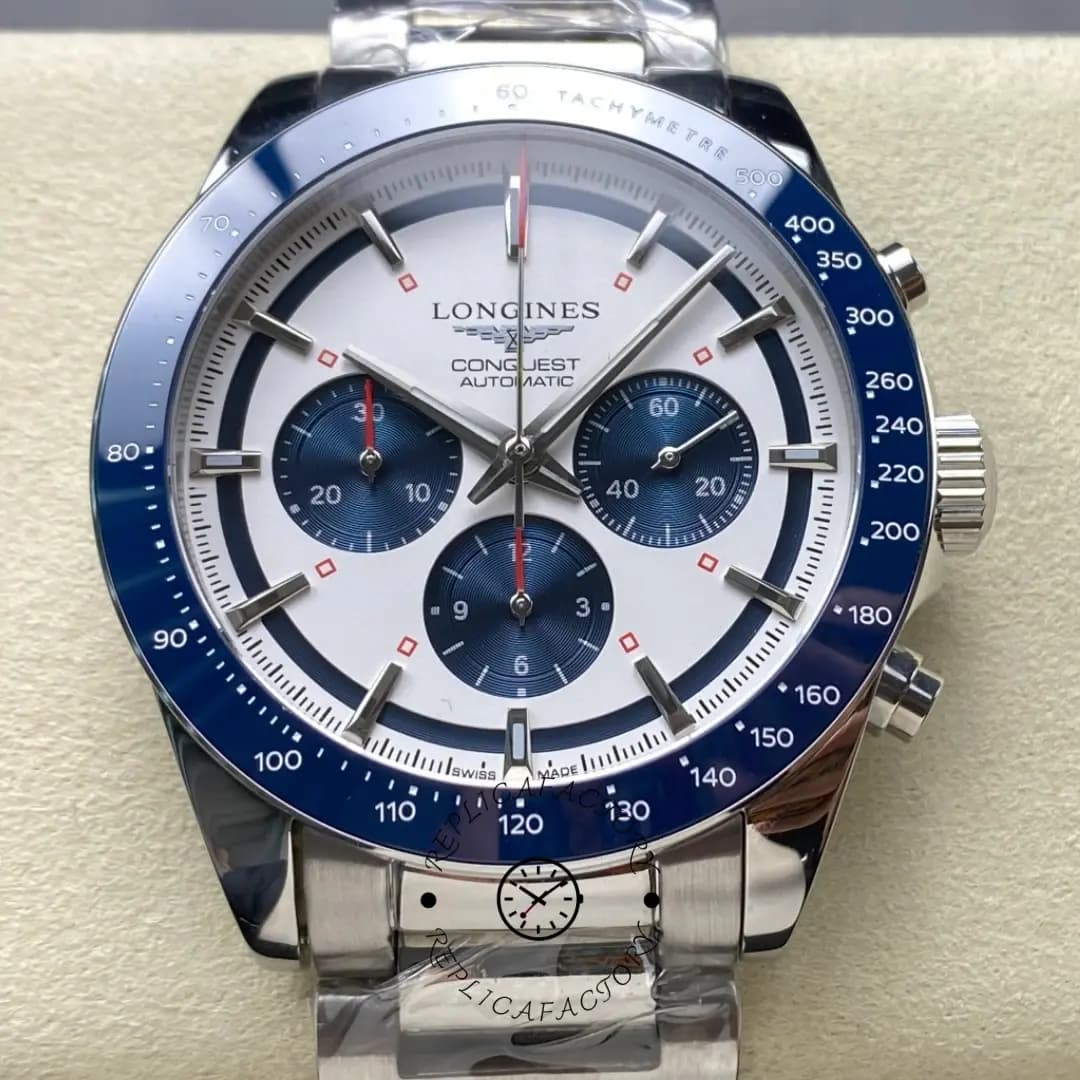Longines L3.835.4.98.6 Conquest Chronograph Replica Silver-Blue Dial Watch — view 1