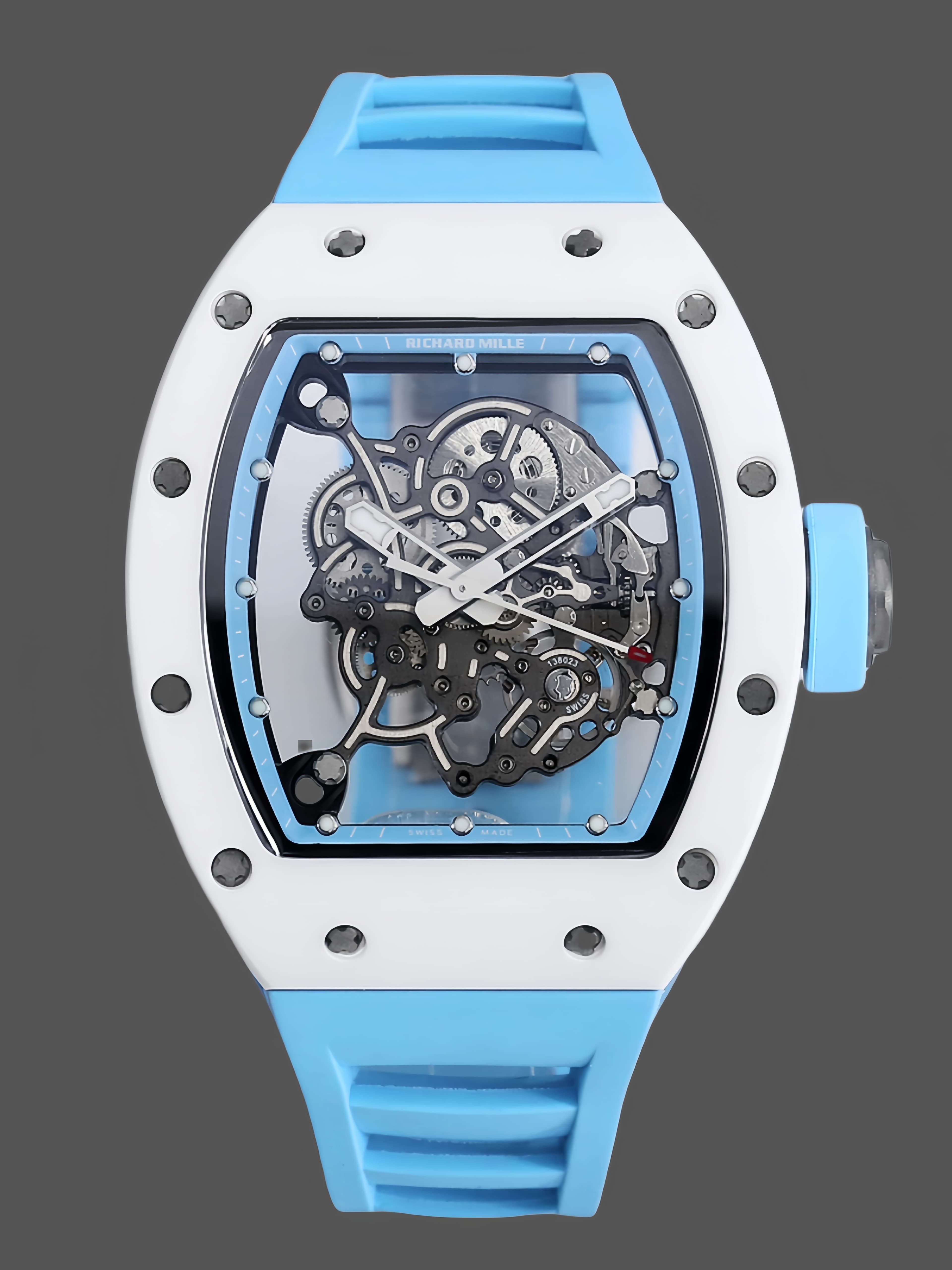 Richard Miller RM 055 RMUL2 NTPT Carbon Fiber Blue Rubber Strap — view 1