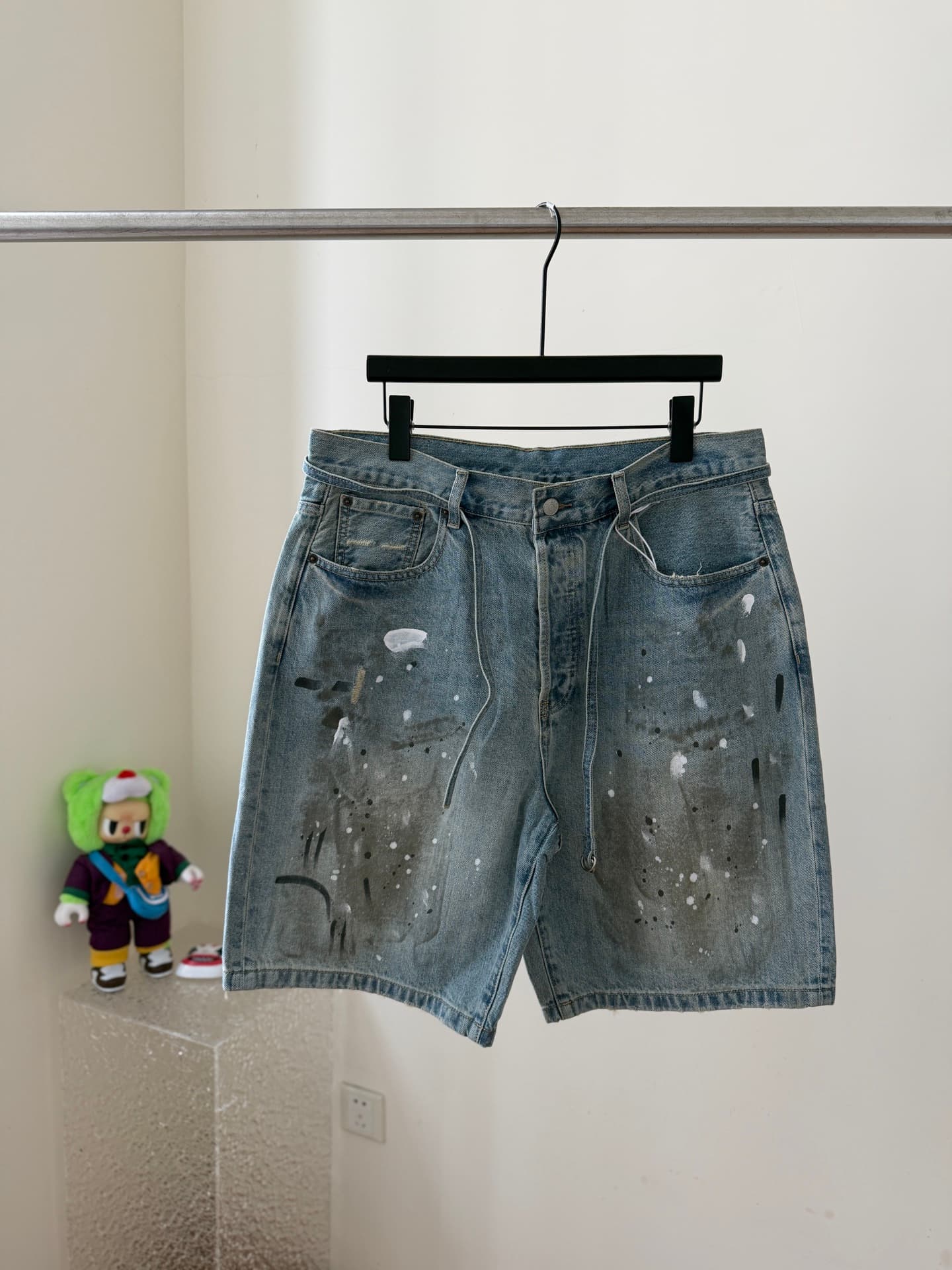 Paint-Splatter Denim Shorts — view 1