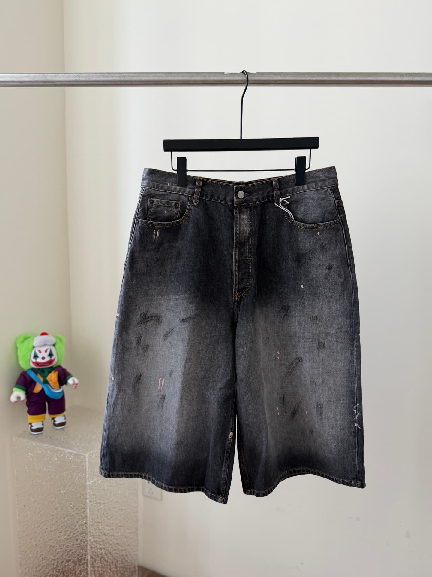 Paint-Splatter Denim Shorts — view 1