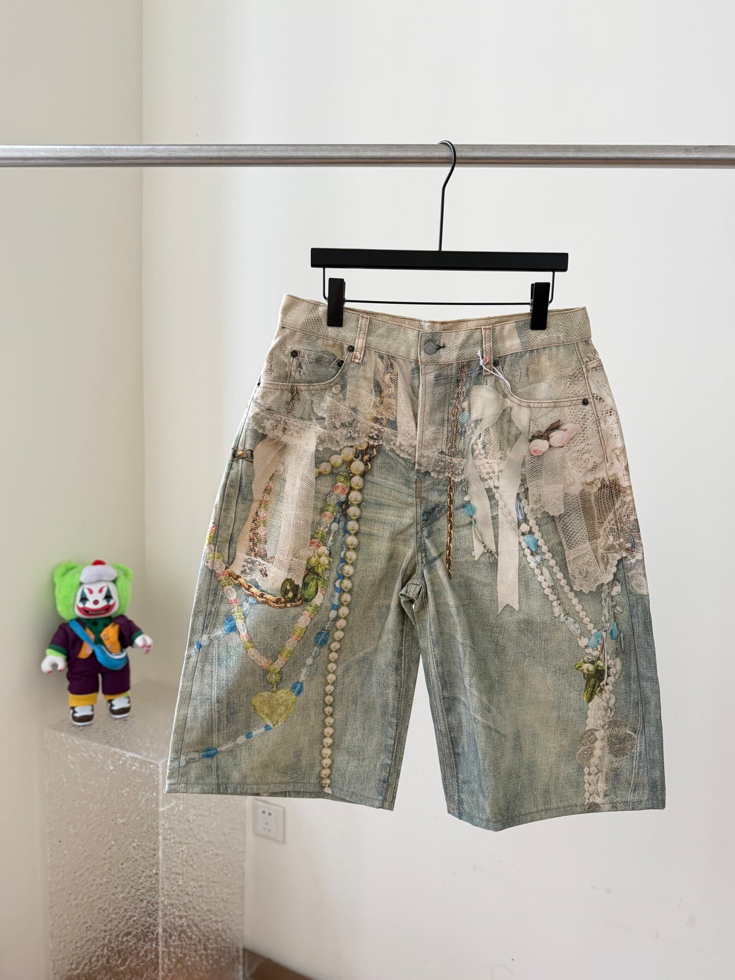 Lace Graphic Denim Shorts — view 1