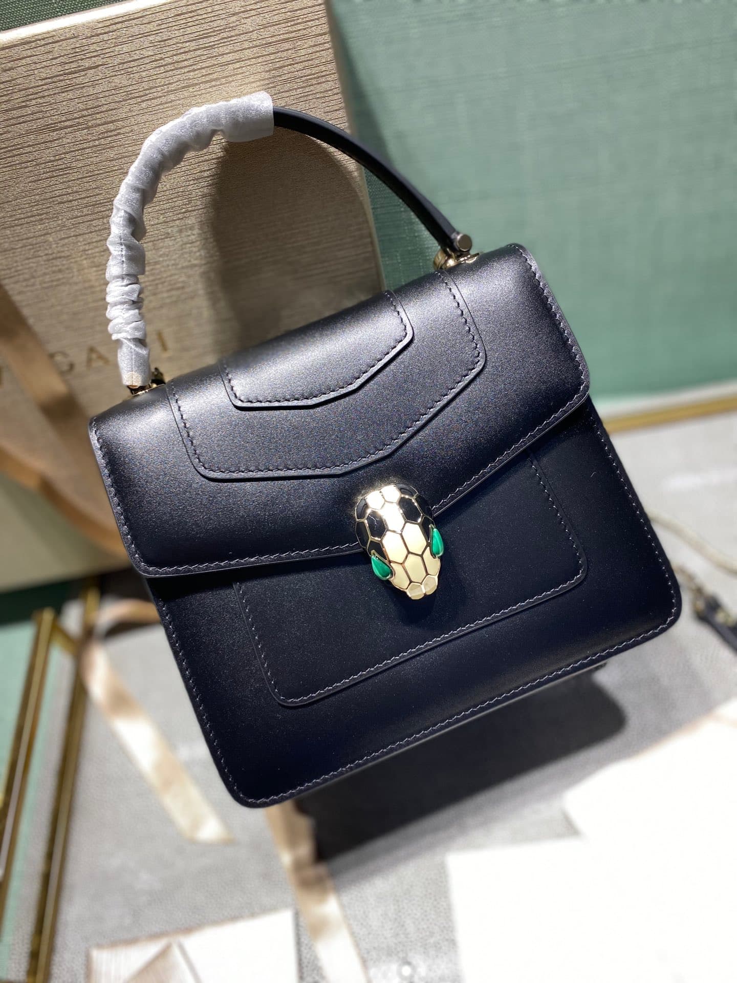 Serpenti Forever Small Top-Handle Bag — Black — view 1