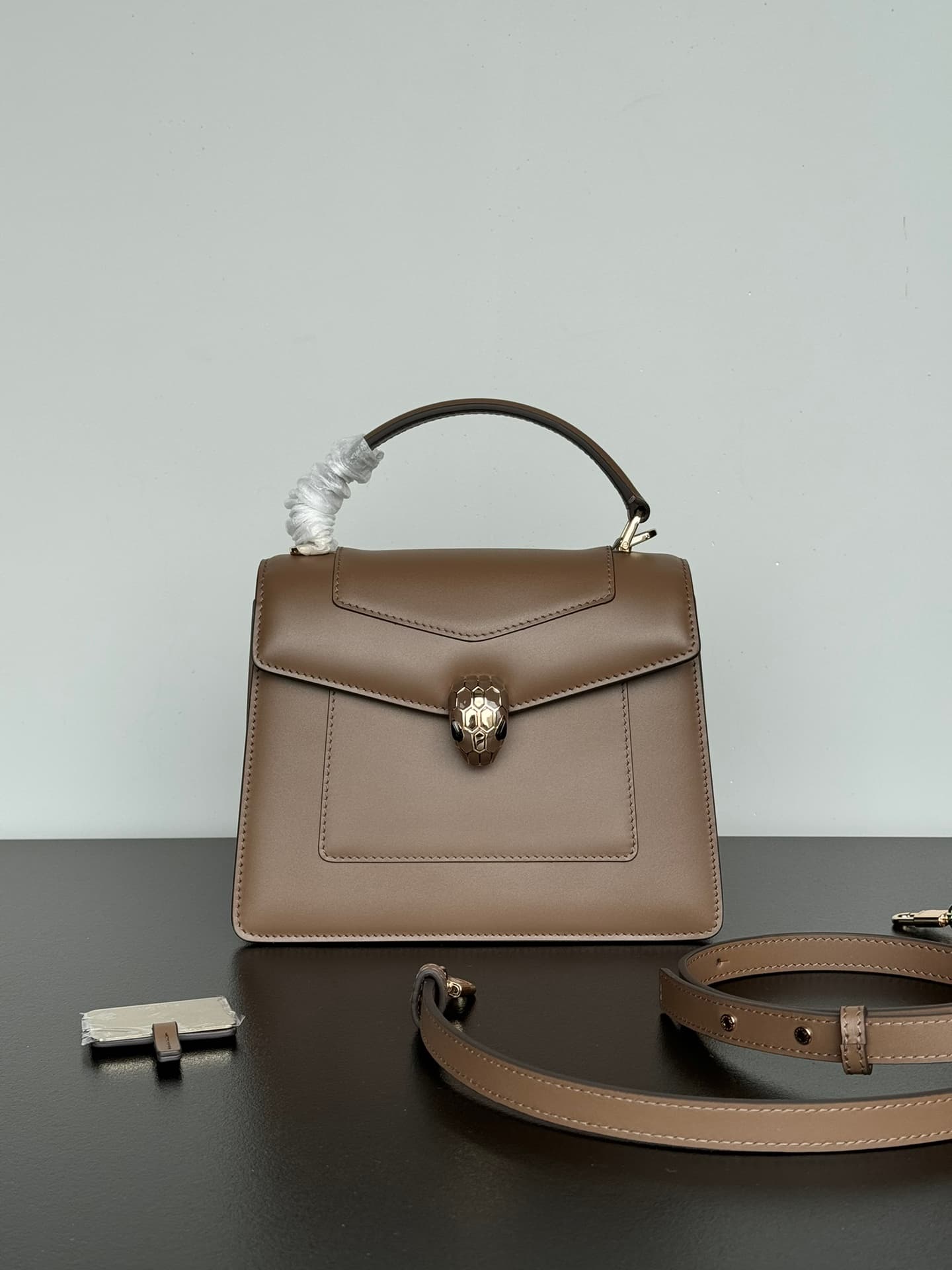Serpenti Forever Medium Top-Handle Bag — Taupe — view 1