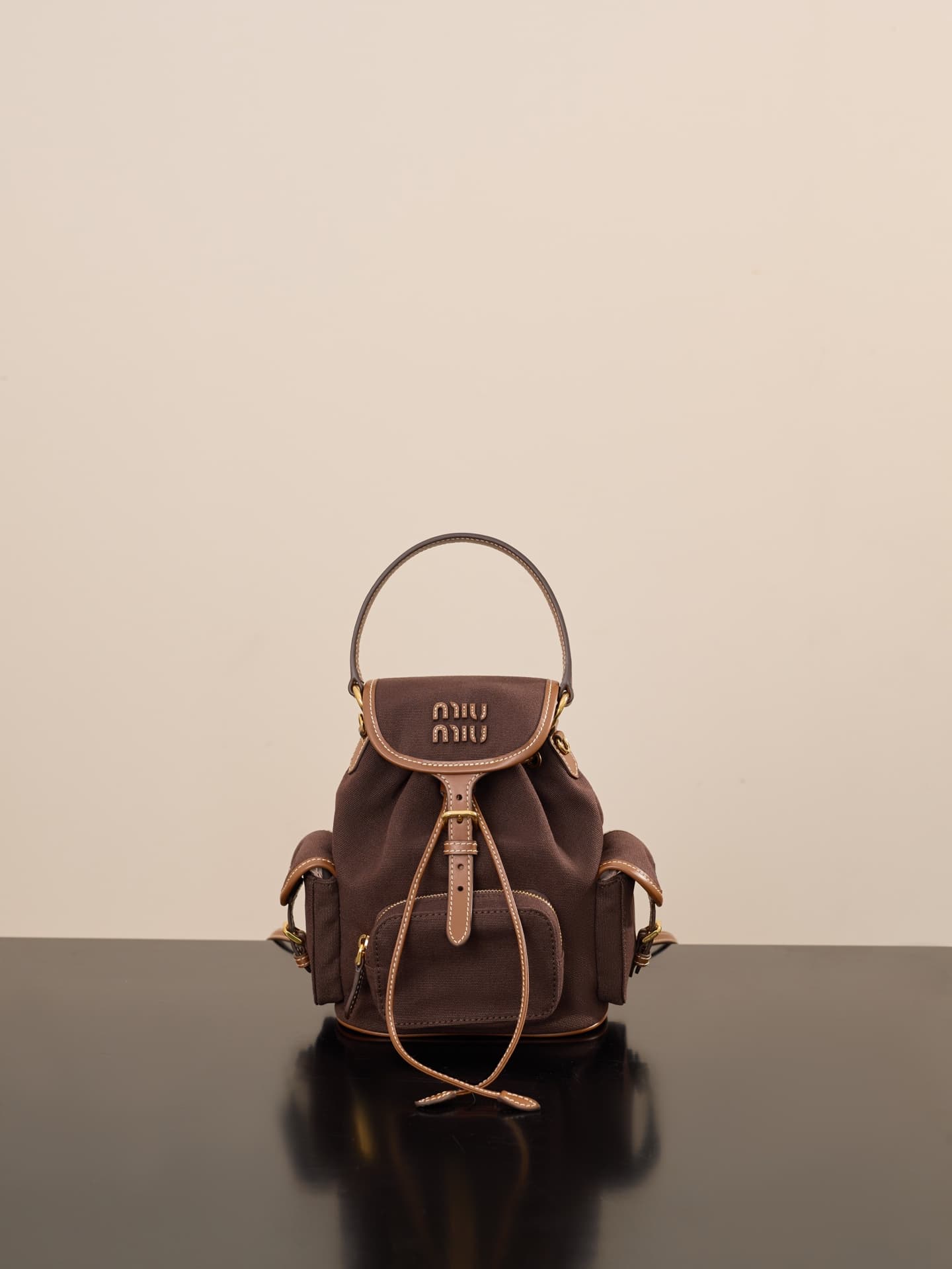 Canvas and Leather Small Backpack — Cocoa Brown — view 1