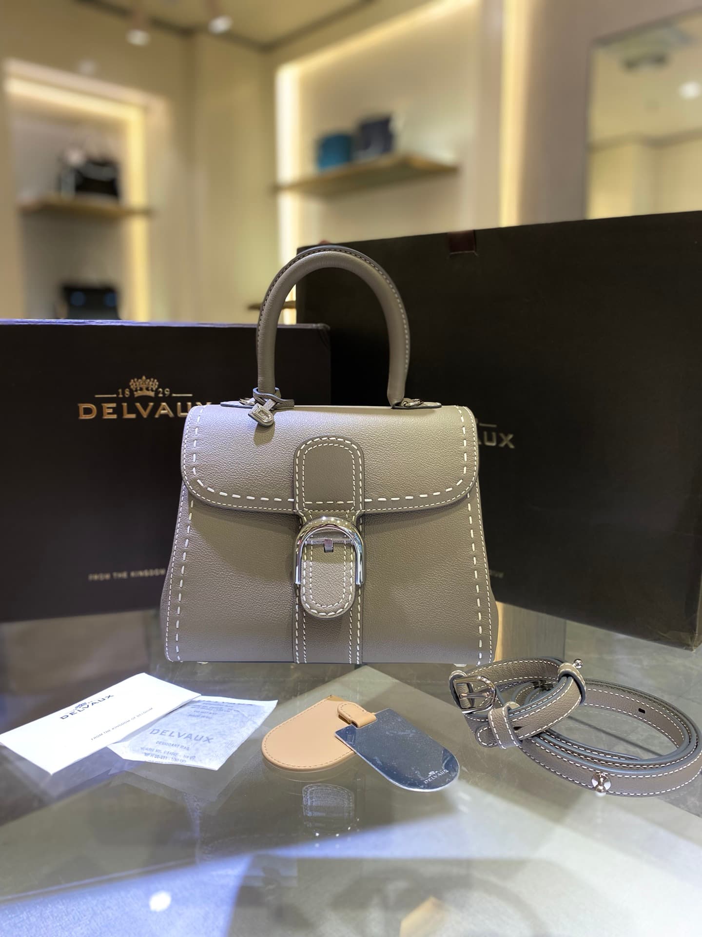 Brillant PM Contrast-Stitch Bag — Milk Grey — view 1
