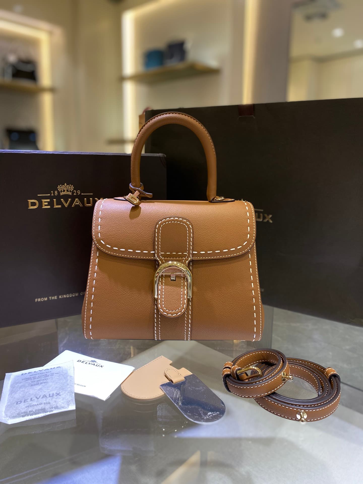 Brillant PM Contrast-Stitch Bag — Caramel — view 1